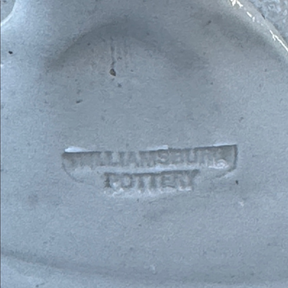 Williamsburg Pottery White Ceramic Pitcher with Blue Floral Leaf Accents, Signed - Picture 5 of 5